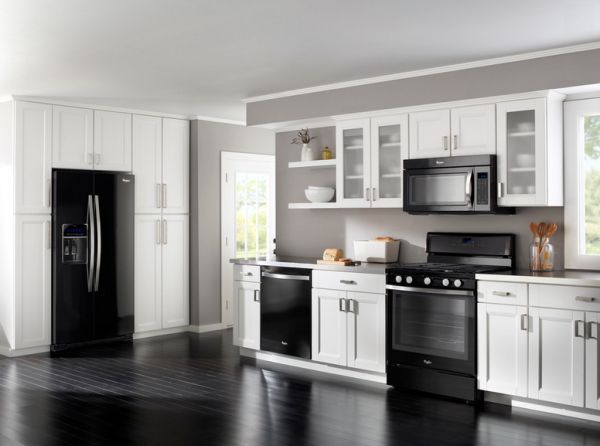 White Kitchen Black Appliances